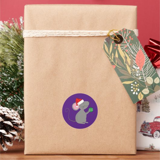 Santa Mouse Ronde Sticker (Feestdagen)