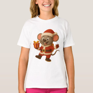 Santa Mouse T-shirt voor meisjes | Schattige kerst