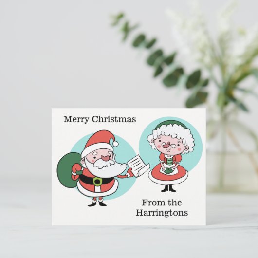 Santa & Mrs Claus aangepaste tekst briefkaart (Staand voorkant)