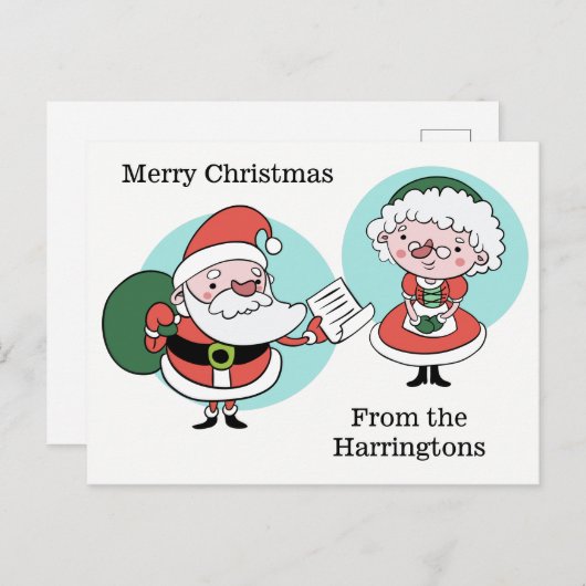 Santa & Mrs Claus aangepaste tekst briefkaart (Voorkant / Achterkant)