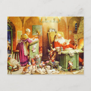 Santa & Mrs Claus & de Elfen Bekijk zijn lijst Feestdagenkaart