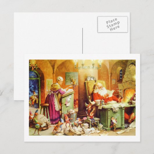 Santa & Mrs Claus & de Elfen Bekijk zijn lijst Feestdagenkaart (Voorkant / Achterkant)