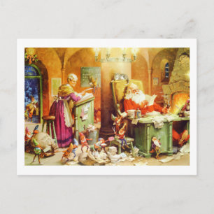 Santa & Mrs Claus & de Elfen Bekijk zijn lijst Feestdagenkaart