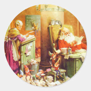 Santa & Mrs Claus & de Elfen Bekijk zijn lijst Ronde Sticker