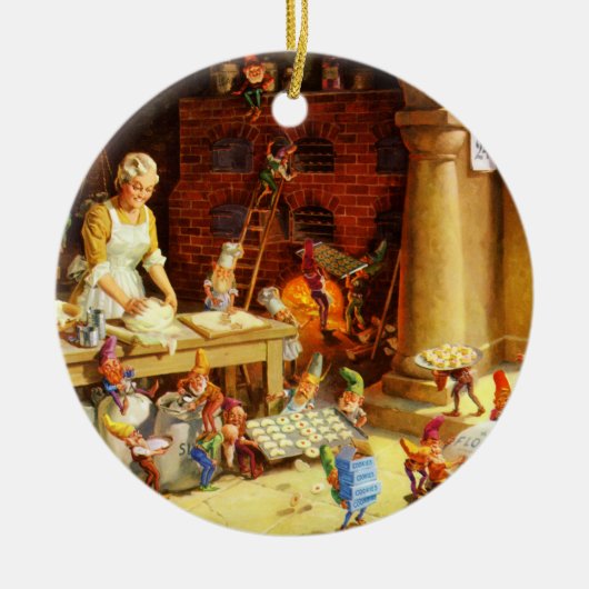 Santa & Mrs Claus en de Elves Bake Cookies Keramisch Ornament (Voorkant)