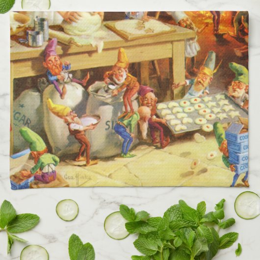 Santa & Mrs Claus en de Elves Bake Cookies Theedoek (Gevouwen)