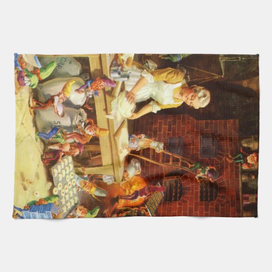 Santa & Mrs Claus en de Elves Bake Cookies Theedoek (Horizontaal)