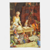 Santa & Mrs Claus en de Elves Bake Cookies Theedoek (Verticaal)