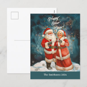 Santa Mrs Claus Happy New Year Briefkaart
