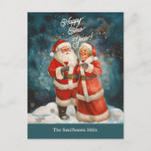 Santa Mrs Claus Happy New Year Briefkaart (Voorkant)