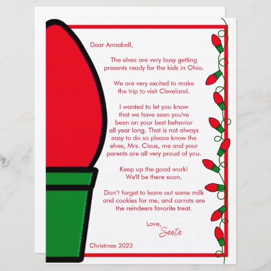 Santa & Mrs Claus Letter Papieren Blad (Voorkant / Achterkant)