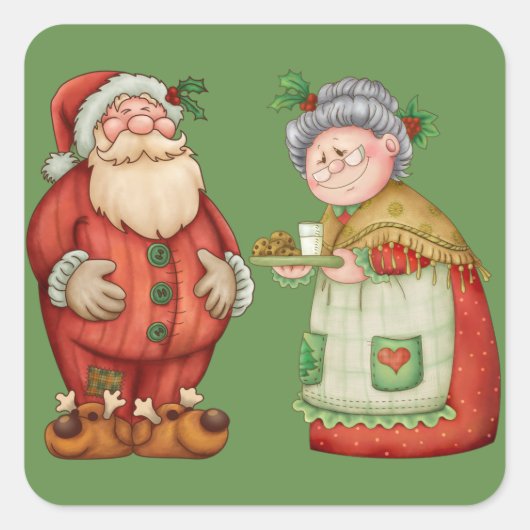 Santa Mrs Claus Melkkoekjes Vierkante Sticker (Voorkant)