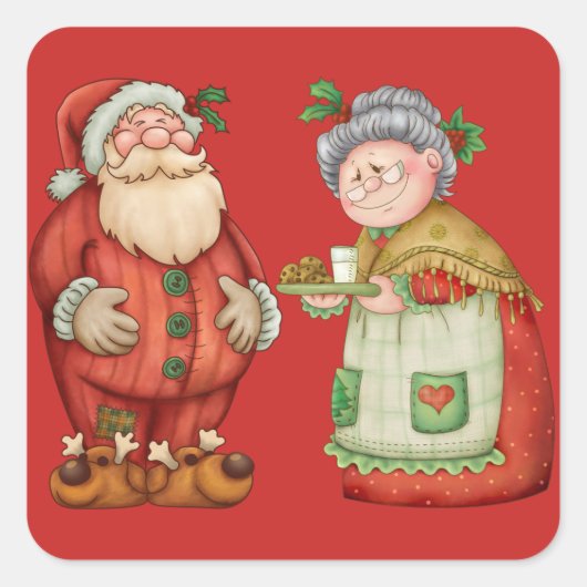 Santa Mrs Claus Melkkoekjes Vierkante Sticker (Voorkant)