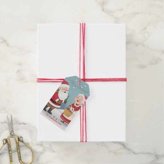 Santa Mrs Claus Merry Christmas Cadeaulabel (Met Touw)