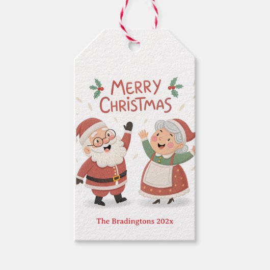 Santa Mrs Claus Merry Christmas Cadeaulabel (Voorkant)