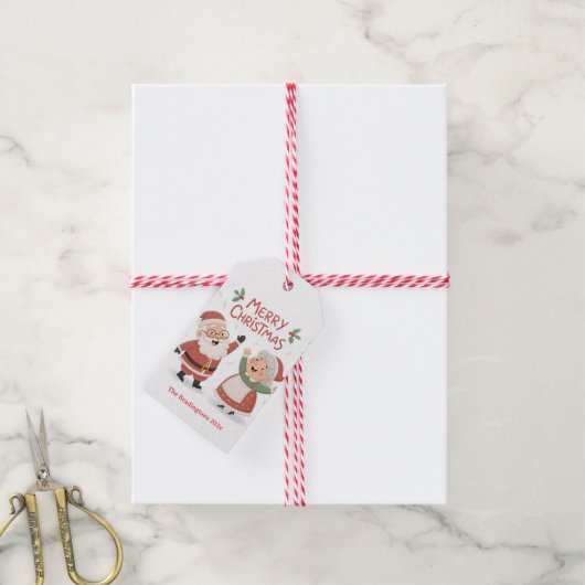 Santa Mrs Claus Merry Christmas Cadeaulabel (Met Touw)