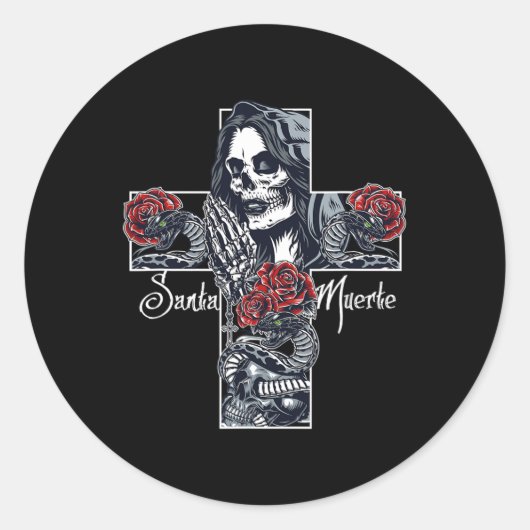 Santa Muerte Cross Ronde Sticker (Voorkant)