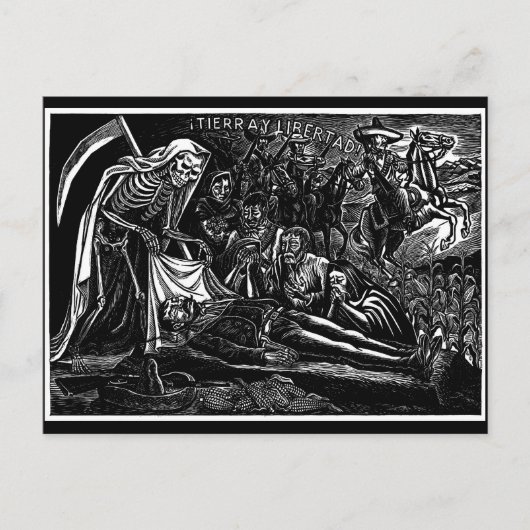 Santa Muerte en de Soldier c. 1951 Mexico Feestdagenkaart (Voorkant)