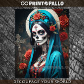 Santa Muerte met bloemen in traditionele klederdra Tissuepapier