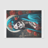 Santa Muerte met bloemen in traditionele klederdra Tissuepapier (Voorkant)