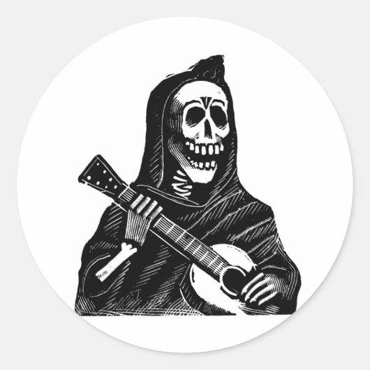 Santa Muerte met Guitar ongeveer begin jaren 1900 Ronde Sticker (Voorkant)