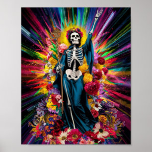 Santa Muerte met Kleurrijk Licht Poster
