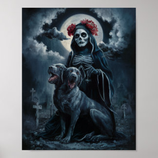Santa Muerte met Two Headed Dog Poster
