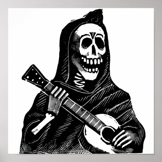 Santa Muerte (Mexican Grim Reaper) die gitaar spee Poster (Voorkant)