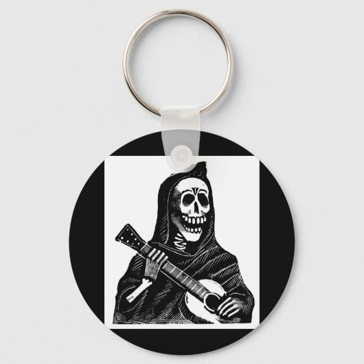 Santa Muerte (Mexican Grim Reaper) die gitaar spee Sleutelhanger (Voorkant)