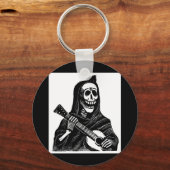 Santa Muerte (Mexican Grim Reaper) die gitaar spee Sleutelhanger (Voorkant)