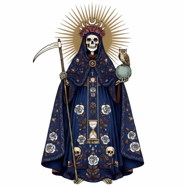 Santa Muerte Saint Holy Death Blue Cloak 2D Statue Staand Fotobeeldje (Voorkant)