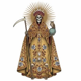 Santa Muerte Saint Holy Death Gold Cloak 2D Statue Staand Fotobeeldje