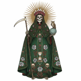 Santa Muerte Saint Holy Death Green Robe 2D Statue Staand Fotobeeldje