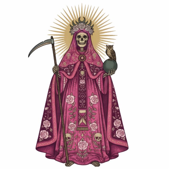 Santa Muerte Saint Holy Death Pink Cloak 2D Statue Staand Fotobeeldje (Voorkant)