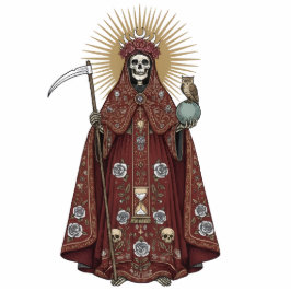 Santa Muerte Saint Holy Death Red Brown 2D Statue Staand Fotobeeldje