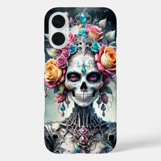 Santa Muerte schedel met kleurrijke bloemen cover (Achterkant)