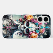 Santa Muerte schedel met kleurrijke bloemen cover (Achterkant (horizontaal))