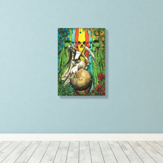 Santa Muerte Tarot - De wereld Canvas Afdruk (Insitu (Houten vloer))