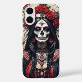 Santa Muerte versierd met rode bloemen cover