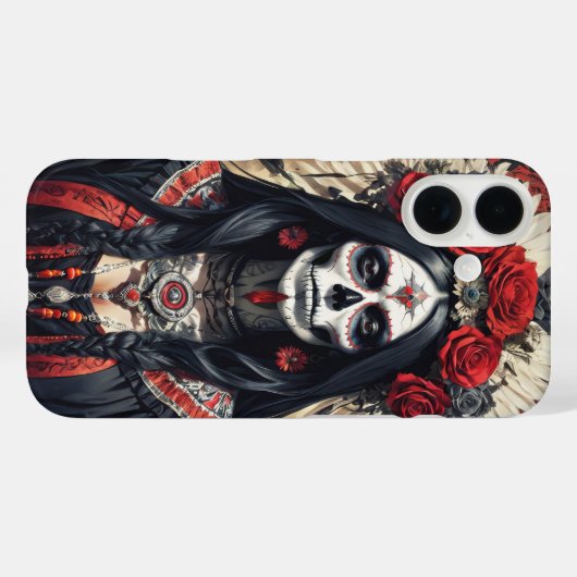 Santa Muerte versierd met rode bloemen cover (Achterkant (horizontaal))