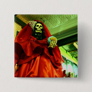 Santa Muerte Vierkante Button 5,1 Cm