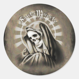 Santa Muerte ZWART EN GRIJS Ronde Sticker
