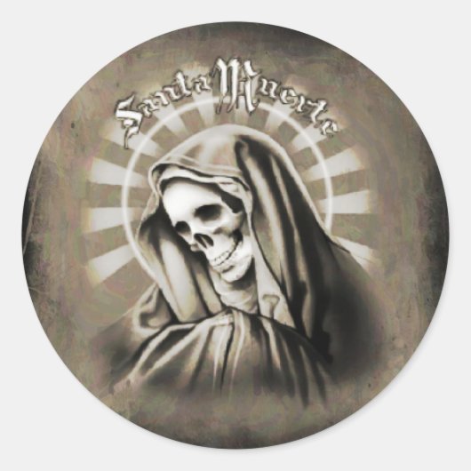 Santa Muerte ZWART EN GRIJS Ronde Sticker (Voorkant)