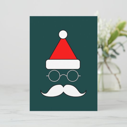 Santa Mustache en bril Feestdagenkaart (Staand voorkant)
