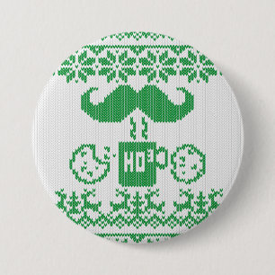 Santa Mustache Green Midnight Snack Ronde Button 7,6 Cm
