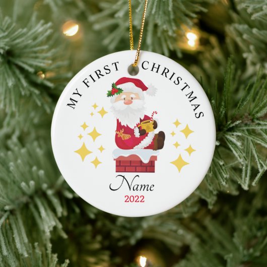 Santa My First Kerstversiering 2022 voor kinderen Keramisch Ornament (Boom)