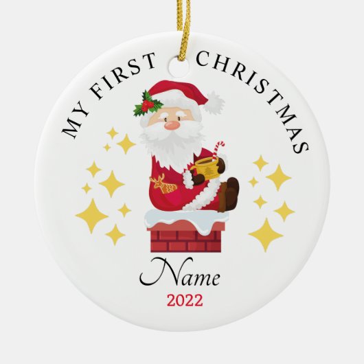 Santa My First Kerstversiering 2022 voor kinderen Keramisch Ornament (Voorkant)