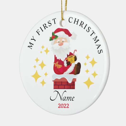 Santa My First Kerstversiering 2022 voor kinderen Keramisch Ornament (Links)