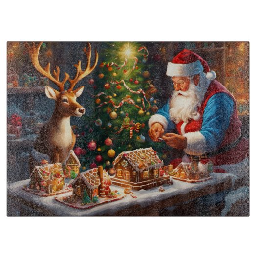 Santa N Reindeer maken peperkoek huis Kerstmis Snijplank (Voorkant)