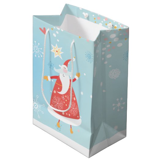 Santa n' Snowman Gift Bag Medium Cadeauzakje (Voorkant Gekanteld)